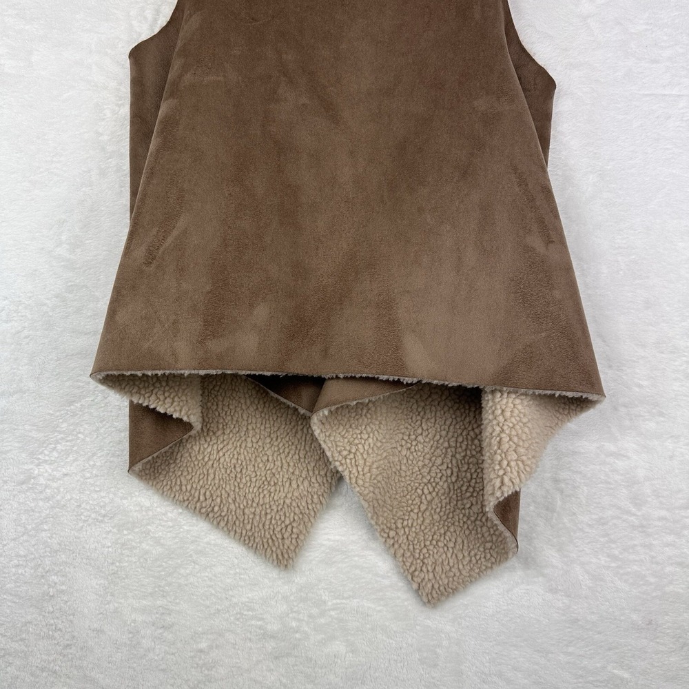 Elan Womens Vest Vegan Suede Sherpa One Size‎ S M L Tan Ivory - Picture 15 of 16